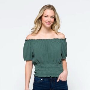 Elegant Forest Green Off-Shoulder Blouse